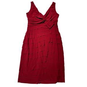 Jones New York Womens 8 Red Scalloped Bow Holiday Formal Cocktail Dress